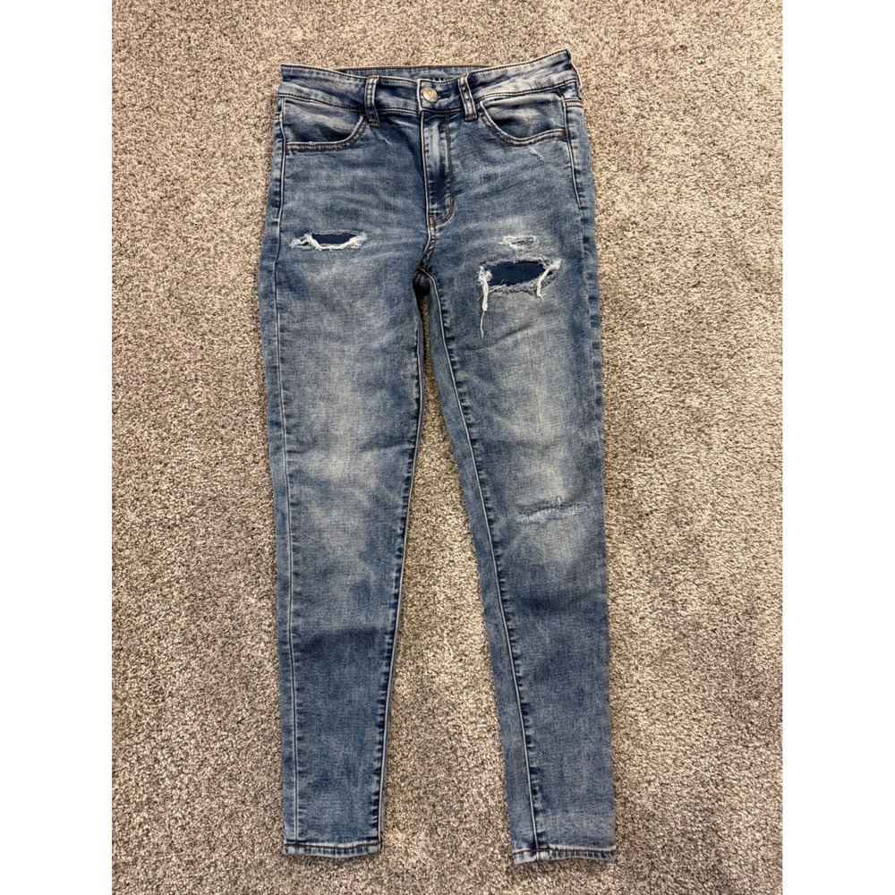 American Eagle Jeggings Womens 6‎ Blue Hi-Rise Jegging Super Stretch Distressed